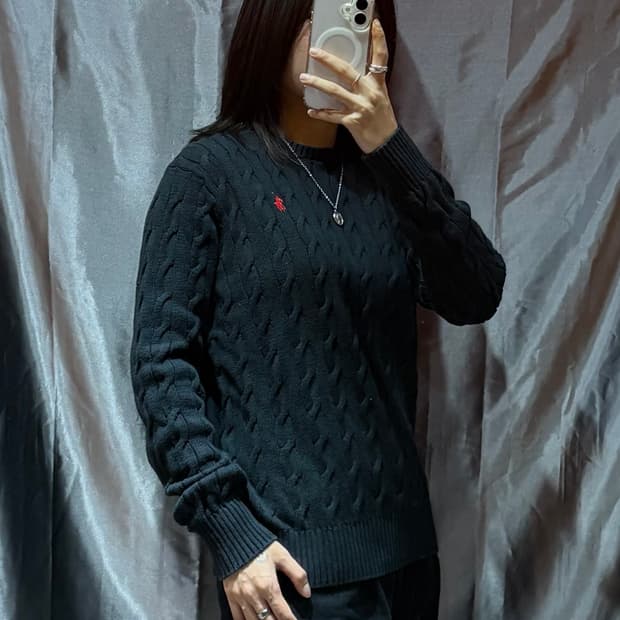 M 폴로랄프로렌 레드포니 블랙 케이블 니트