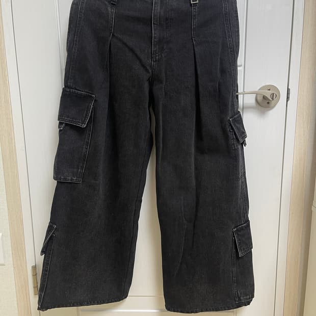 우영미 와이드 데님 카고 팬츠 블랙  48