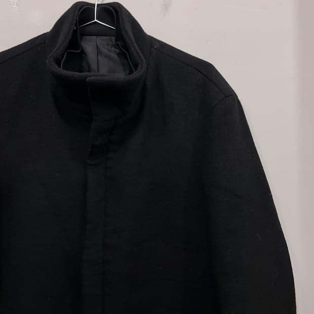 지이크 남성 하이넥 카라 헤비 울 집업 롱코트