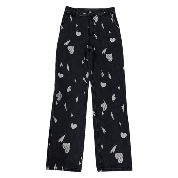 마뗑킴 하트 러브 데님 팬츠 바지 블랙 S