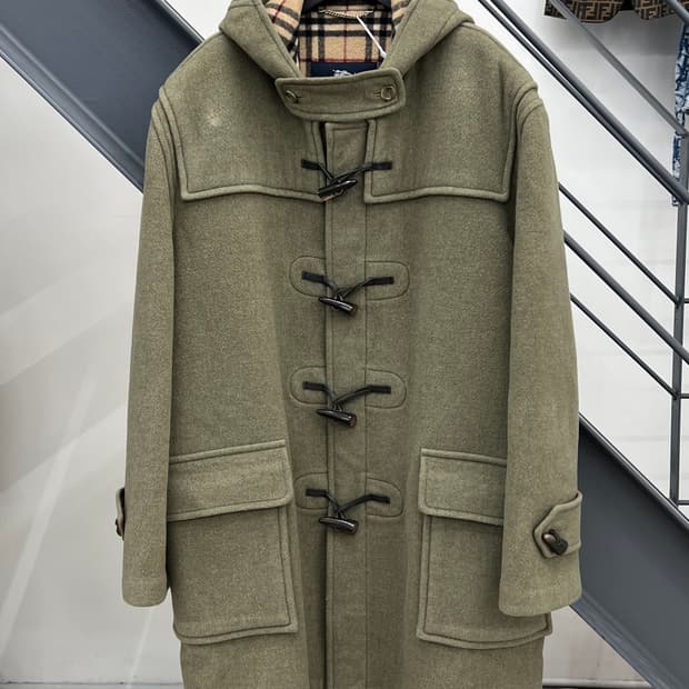 버버리 노바체크 올리브그린 더플 코트