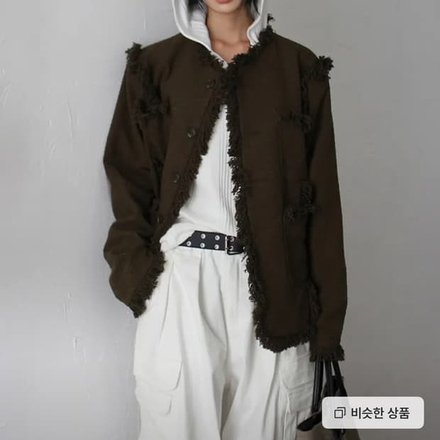 지그재그 아케 울 트위드 자켓 브라운