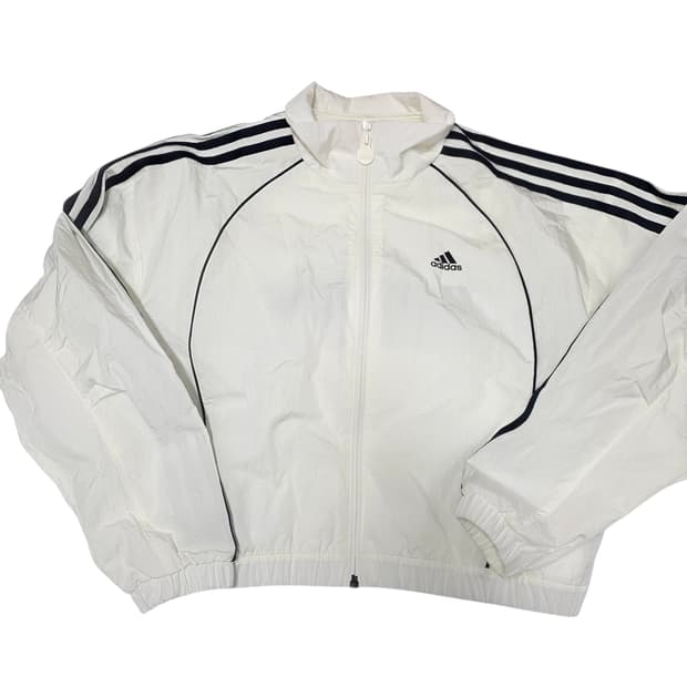 [아디다스] Y2K 무드 화이트 블랙 삼선 파이핑 크롭 바람막이 xl