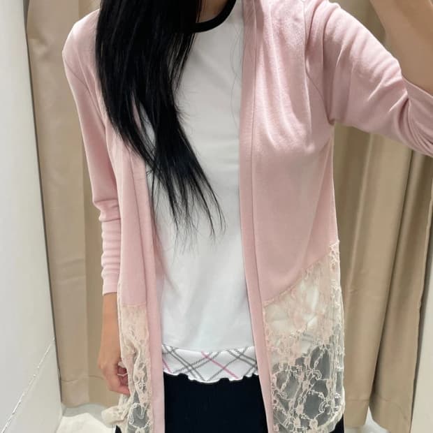 Selected 00's JAPAN 핑크 레이스 배색 가디건 R2789