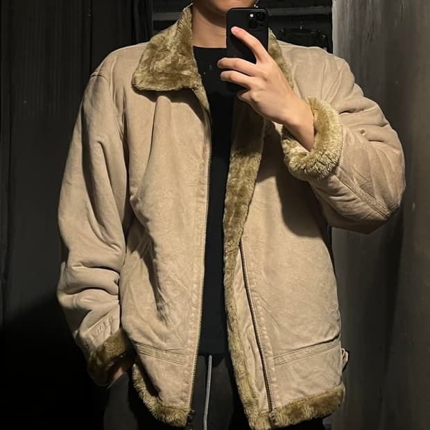 VAN JACKET JP 아이보리 브라운 스웨이드 후리스 자켓 XL