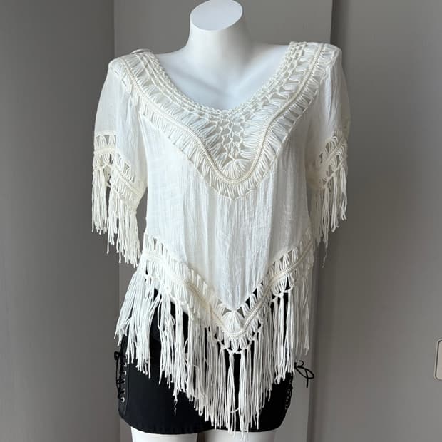 vintage Fringe Macramé Cape Top