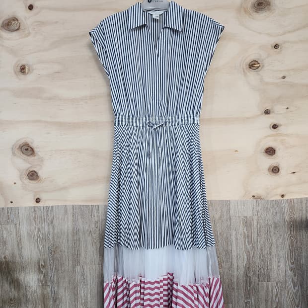 1002) 클럽모나코 셔츠형 스트라이프 롱 원피스