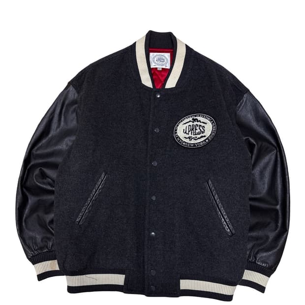 J.press 90s 블랙 레더 바시티 자켓