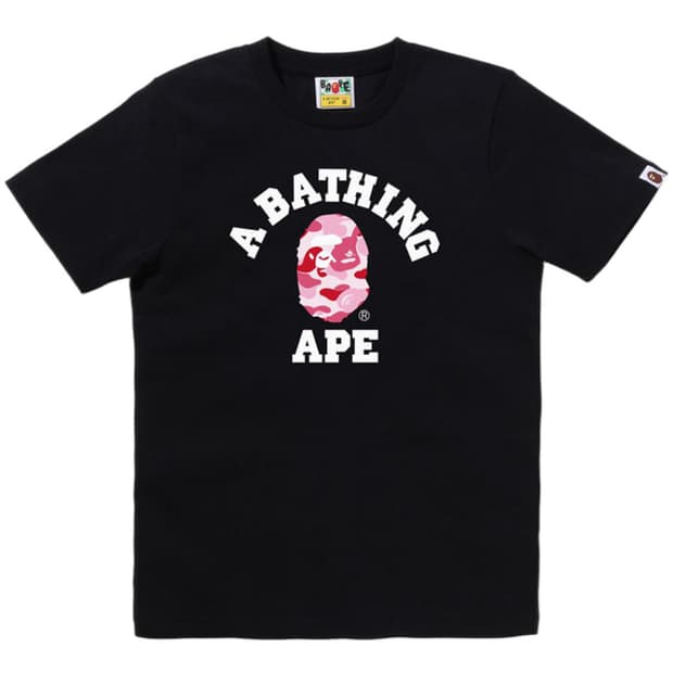 베이프 컬리지 로고 반팔티셔츠 블랙 핑크