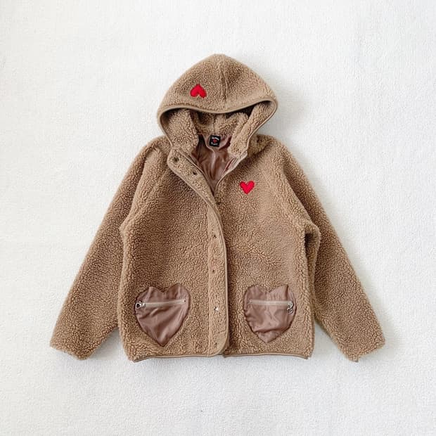 하트 뽀글이 양털 후드집업