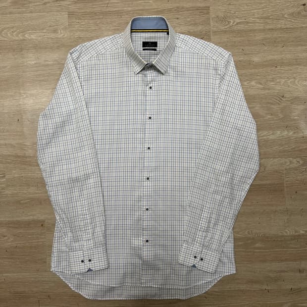 랑방 컬렉션 슬림핏 라운드햄 체크 긴팔셔츠 [화이트] XL/105