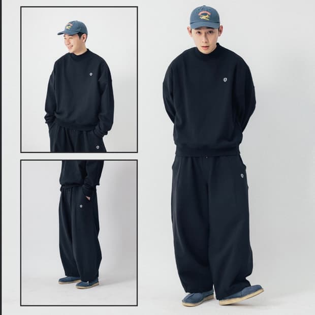 ANGLAN 앵글런 와이드 스웻 팬츠 블랙