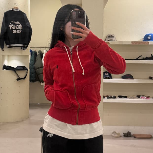 폴로 랄프로렌 벨벳 레드 포니 후드 집업 U755