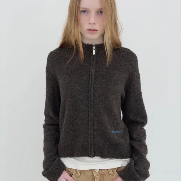 엔조블루스 부클 크롭 니트 집업 