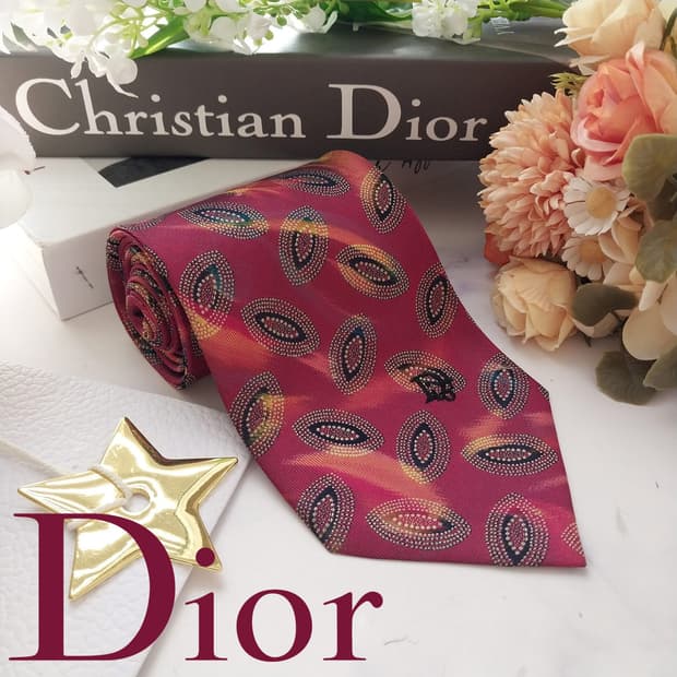 디올 실크 레드 자카드 넥타이 9.4cm A+등급 K1854
