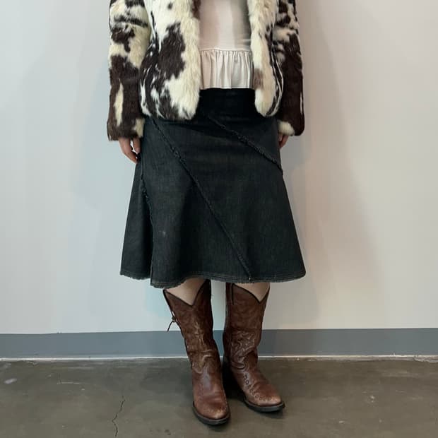 데님 절개 미디 스커트