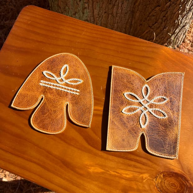 Hand-Embroidered Leather Cup Coaster