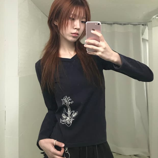 오존 커뮤니티 락스타 자수 딱붙 롱슬리브