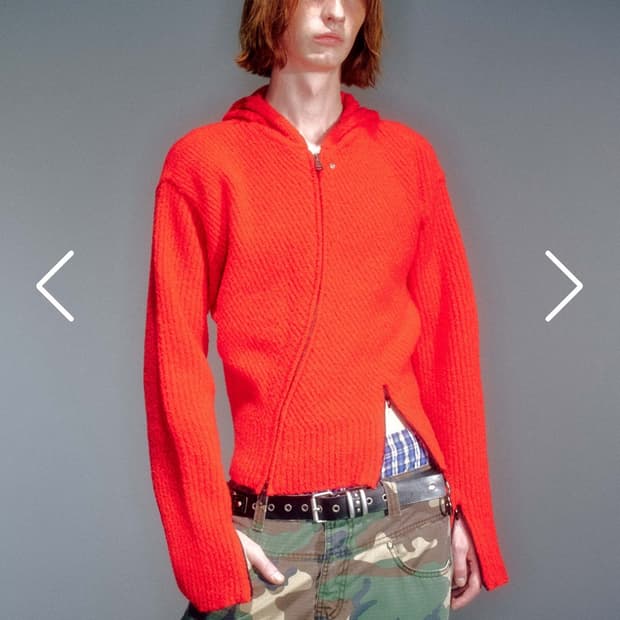 베이컨트 아카이브 니트 후드 집업 레드 L