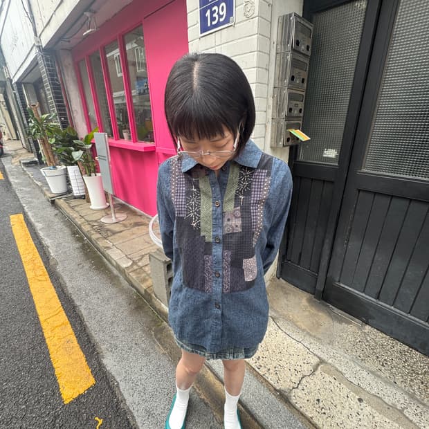 패치워크 데님 셔츠