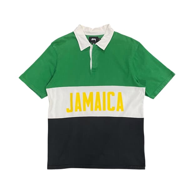 Stussy 자메이카 컬러 배색 럭비 반팔 티셔츠