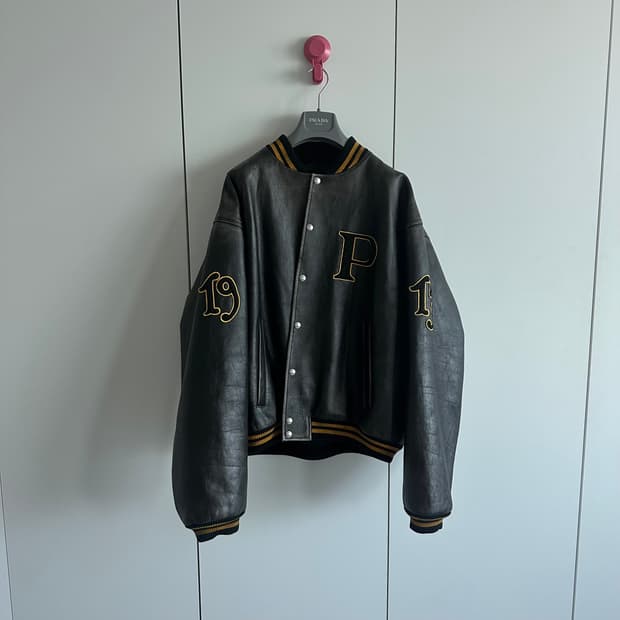 프라다 라프시몬스 레더 바시티자켓