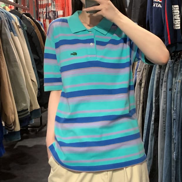 [IM] 라코스테 스트라이프 반팔 피케 셔츠 민트