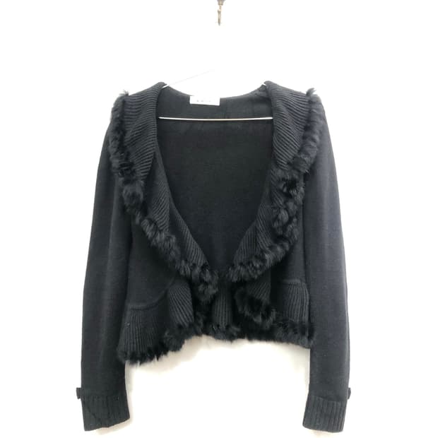 black rabbit fur trimmed cardigan