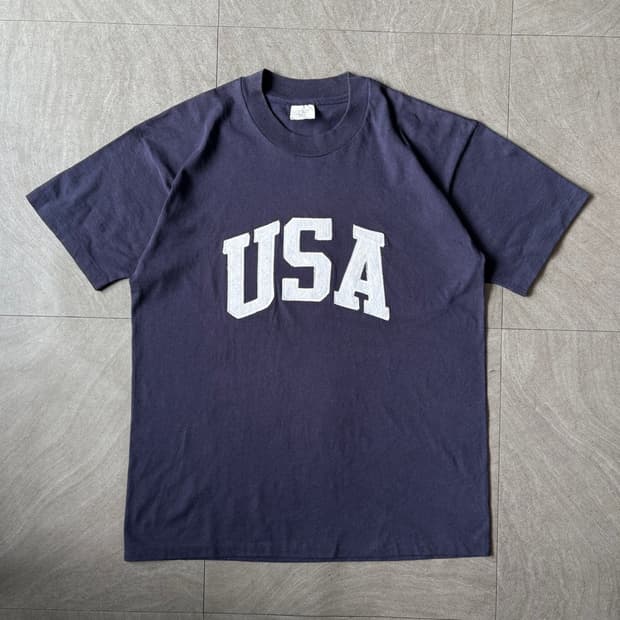 90년대 미국 생산 빈티지 USA 네이비 반팔티