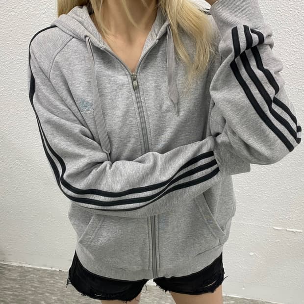 아디다스 에센셜 블랙라인 그레이 후드집업 105