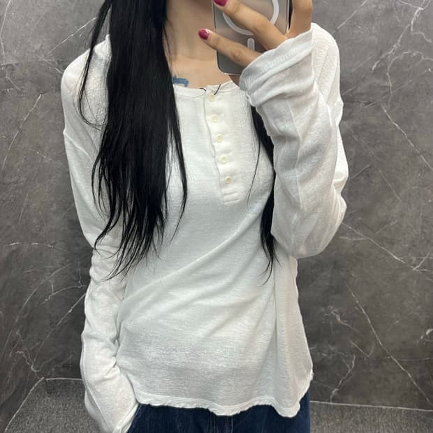 Vintage 헨리넥 시스루 롱슬리브 s217