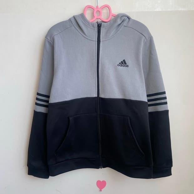 아디다스 그레이 삼선 니트 후드집업