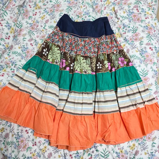 뉴욕빈티지)패치워크 플로럴 보헤미안 히피 스즈코모리걸 캉캉롱스커트