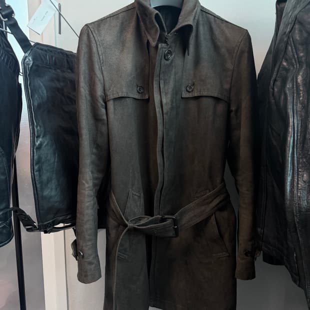 TORNADO MART 워시드 레더 벨티드 코트 L