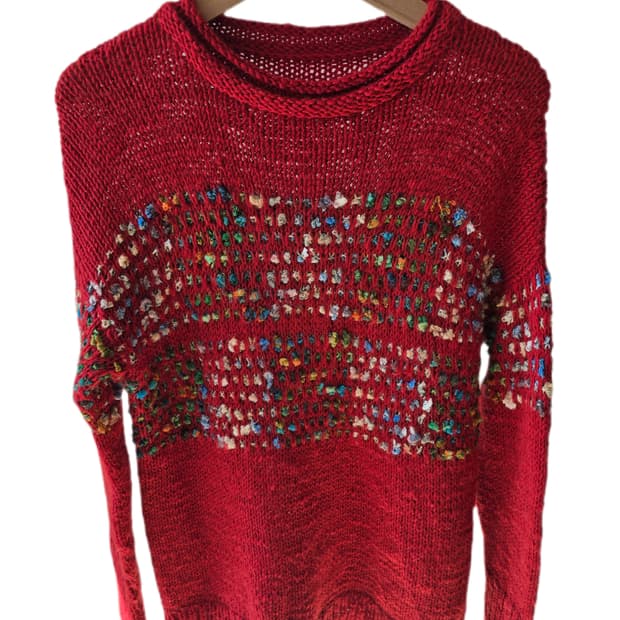 파리 핸드메이드 레드 믹스 컬러 울 니트