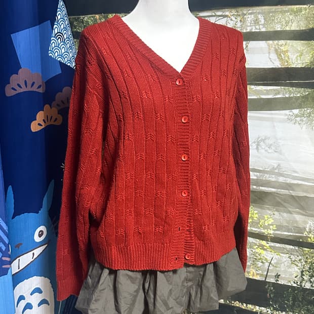 빈티지 레드 니트 가디건 모리 모리걸 해