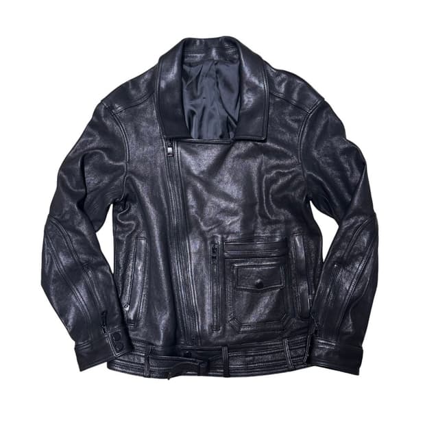 사선 지퍼 멀티포켓 양가죽 레더자켓