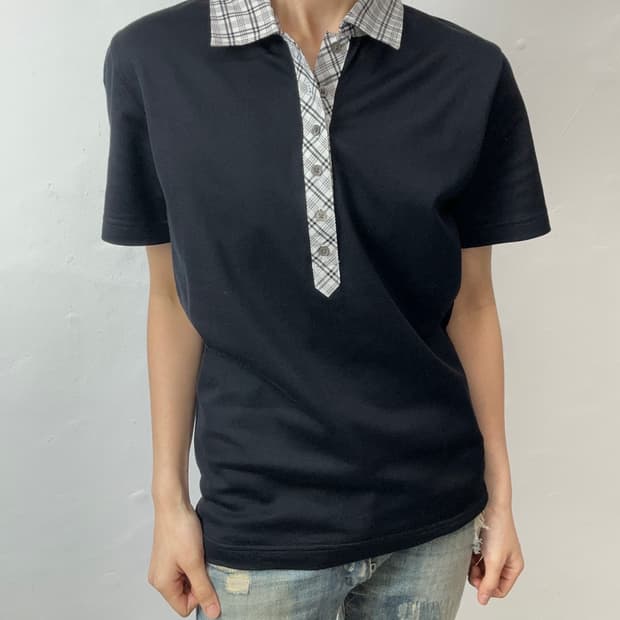 Check Collar Half Polo T-shirt