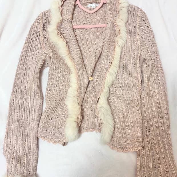 래빗 퍼 일본 빈티지 핑크 가디건 히메갸루 빈티지 모리걸