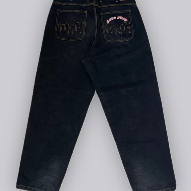 cash only 백포켓 자수 흑청데님