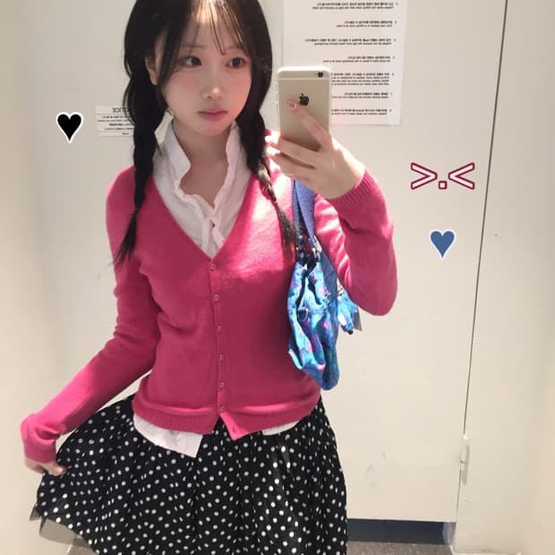 빈티지 마젠타 도트 코디세트