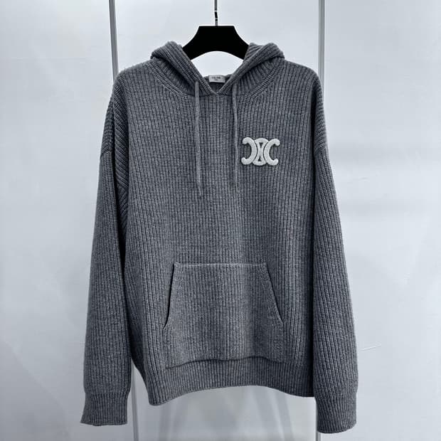 셀린느 트리옹프 리브드 니트 후드티 그레이 / XL