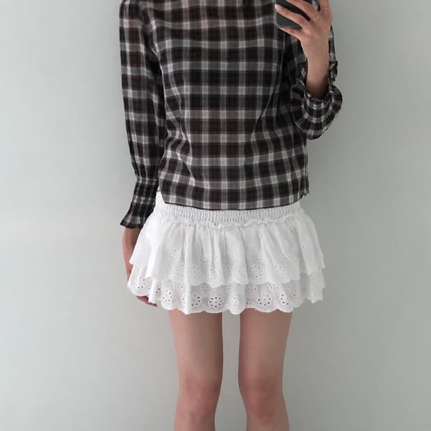 일본빈티지 체크 블라우스