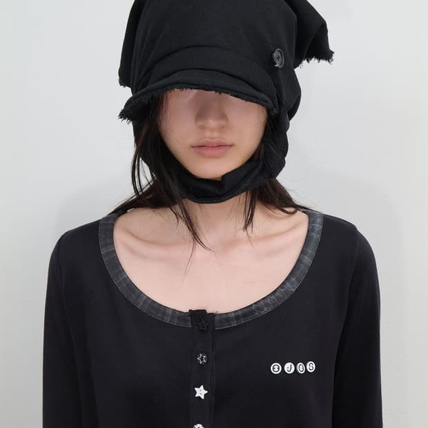 오호스 Scarf Veil Wool Cap / Black