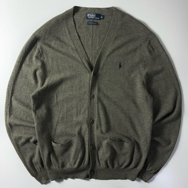 Polo  폴로 랄프로렌 자수 메리노울 그레이 브이넥 니트 가디건