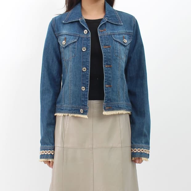 일본 빈티지 프린지 데님 청 자켓