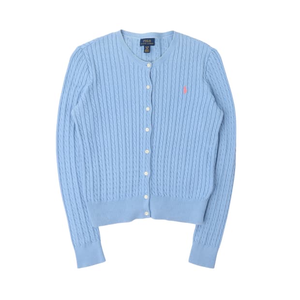 폴로 랄프로렌 라이트 블루 코튼 케이블 니트 가디건