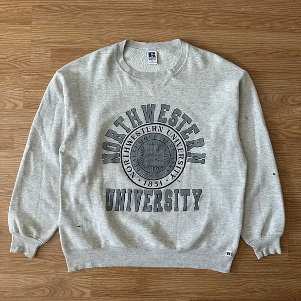  90s 러셀 애슬레틱 빈티지  회색 노스웨스턴 크루넥