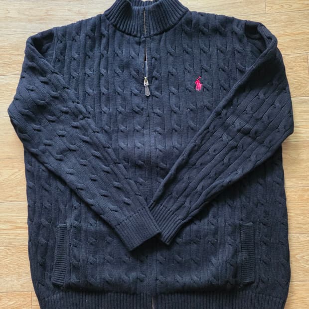 폴로 꽈배기 풀집업 블랙 XL