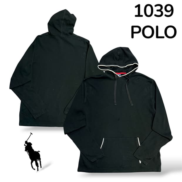 폴로 블랙 와플 후드 XL